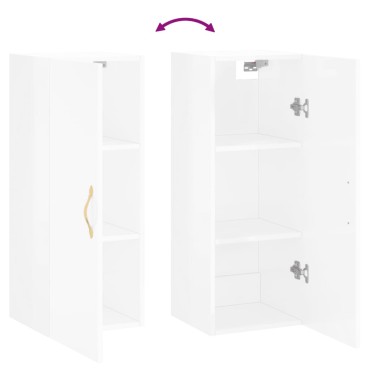 vidaXL Ντουλάπι Τοίχου Γυαλιστερό Λευκό 34,5x34x90cm 1 τεμ.