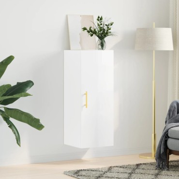 vidaXL Ντουλάπι Τοίχου Γυαλιστερό Λευκό 34,5x34x90cm 1 τεμ.