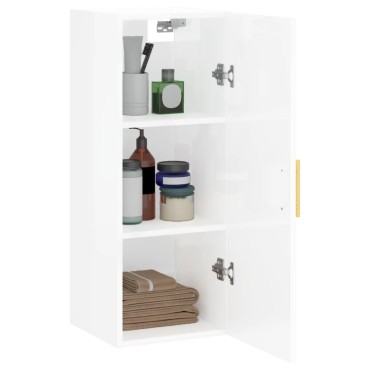 vidaXL Ντουλάπι Τοίχου Γυαλιστερό Λευκό 34,5x34x90cm 1 τεμ.