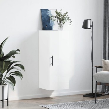 vidaXL Ντουλάπι Τοίχου Γυαλιστερό Λευκό 34,5x34x90cm 1 τεμ.