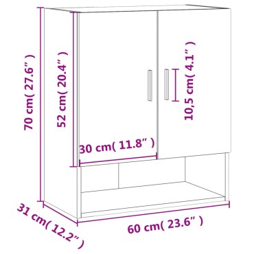 vidaXL Ντουλάπι Τοίχου Sonoma Δρυς 60x31x70cm Επεξεργασμένο Ξύλο 1 τεμ.