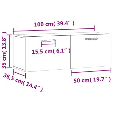 vidaXL Ντουλάπι Τοίχου Γυαλ. Λευκό 100x36,5x35cm Επεξεργ. Ξύλο 1 τεμ.