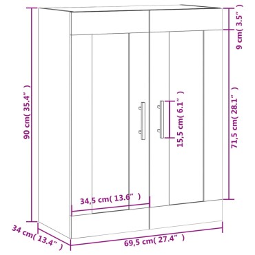 vidaXL Ντουλάπι Επιτοίχιο Γκρι Sonoma 69,5x34x90cm Επεξεργ. Ξύλο 1 τεμ.