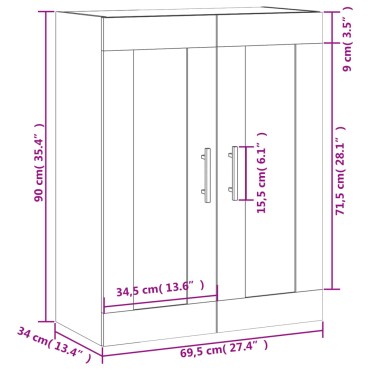 vidaXL Ντουλάπι Τοίχου Καφέ Δρυς 69,5x34x90cm από Επεξεργ. Ξύλο 1 τεμ.