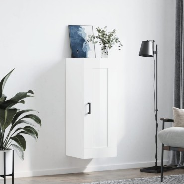 vidaXL Ντουλάπι Τοίχου Γυαλιστερό Λευκό 34,5x34x90cm Επεξ. Ξύλο 1 τεμ.