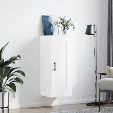 vidaXL Ντουλάπι Τοίχου Γυαλιστερό Λευκό 34,5x34x90cm Επεξ. Ξύλο 1 τεμ.