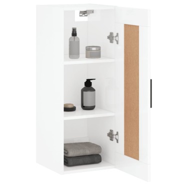 vidaXL Ντουλάπι Τοίχου Γυαλιστερό Λευκό 34,5x34x90cm Επεξ. Ξύλο 1 τεμ.