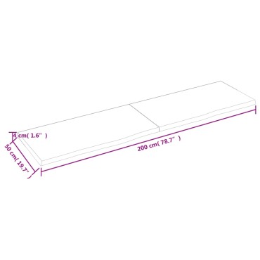 vidaXL Ράφι Τοίχου Σκούρο Καφέ 200x50x(2-4)cm Επεξ. Μασίφ Ξύλο Δρυός 1 τεμ.