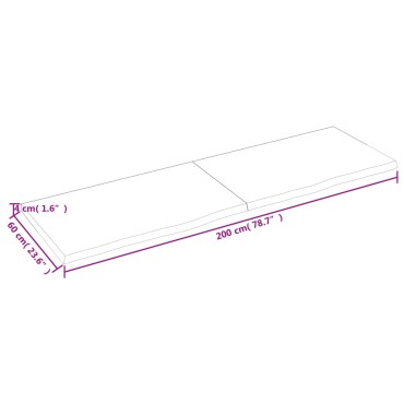 vidaXL Ράφι Τοίχου Σκούρο Καφέ 200x60x(2-4)cm Επεξ. Μασίφ Ξύλο Δρυός 1 τεμ.