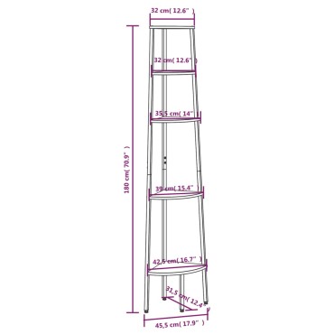 vidaXL Ραφιέρα Γωνιακή 5 Επίπεδων Μαύρη 45,5x31,5x180cm 1 τεμ.