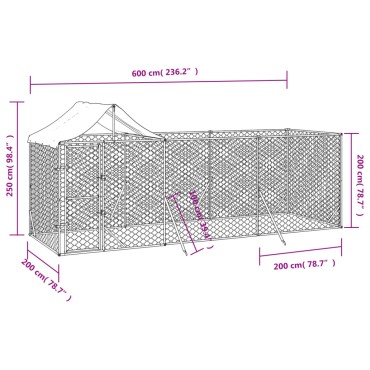 vidaXL Κλουβί Σκύλου Εξ. Χώρου με Οροφή Ασημί 6x2x2,5 μ. Γαλβ. Ατσάλι