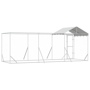 vidaXL Κλουβί Σκύλου Εξ. Χώρου με Οροφή Ασημί 6x2x2,5 μ. Γαλβ. Ατσάλι
