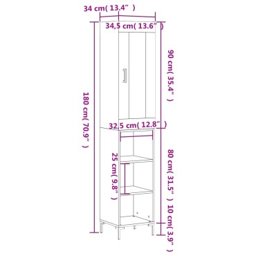 vidaXL Ντουλάπι Μαύρο 34,5x34x180cm από Επεξεργασμένο Ξύλο 1 τεμ.
