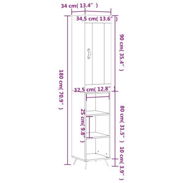 vidaXL Ντουλάπι Μαύρο 34,5x34x180cm από Επεξεργασμένο Ξύλο 1 τεμ.