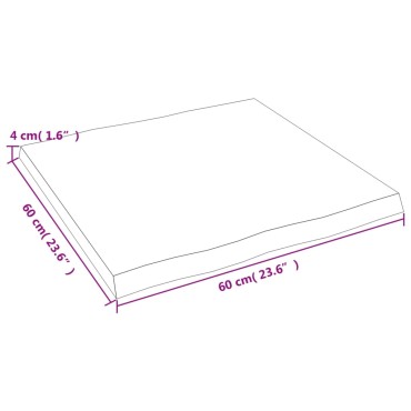 vidaXL Επιφάνεια Τραπεζιού 60x60x(2-4)cm Ακατέργαστο Μασίφ Ξύλο Δρυός 1 τεμ.