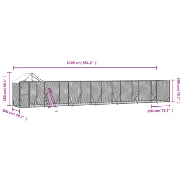 vidaXL Κλουβί Σκύλου Εξ. Χώρου με Οροφή Ασημί 14x2x2,5 μ. Γαλβ. Ατσάλι