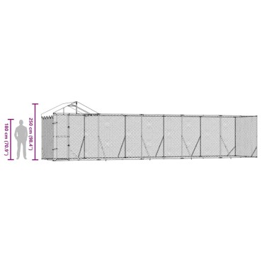 vidaXL Κλουβί Σκύλου Εξ. Χώρου με Οροφή Ασημί 10x2x2,5 μ. Γαλβ. Ατσάλι