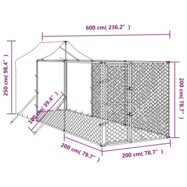 vidaXL Κλουβί Σκύλου Εξ. Χώρου με Οροφή Ασημί 2x6x2,5 μ. Γαλβ. Ατσάλι