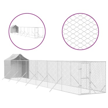 vidaXL Κλουβί Σκύλου Εξ. Χώρου με Οροφή Ασημί 2x14x2,5 μ. Γαλβ. Ατσάλι