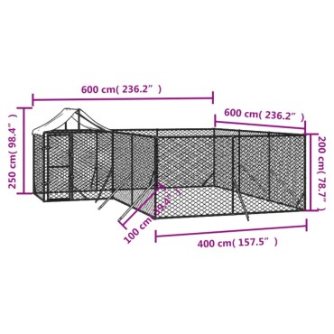 vidaXL Κλουβί Σκύλου Εξ. Χώρου με Οροφή Ασημί 6x6x2,5 μ. Γαλβ. Ατσάλι