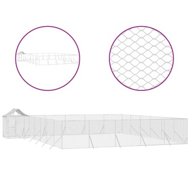 vidaXL Κλουβί Σκύλου Εξ. Χώρου με Οροφή Ασημί 12x12x2,5 μ Γαλβ. Ατσάλι