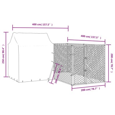 vidaXL Κλουβί Σκύλου Εξ. Χώρου με Οροφή Ασημί 4x4x2,5 μ. Γαλβ. Ατσάλι