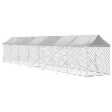 vidaXL Κλουβί Σκύλου Εξ. Χώρου με Οροφή Ασημί 2x14x2,5 μ. Γαλβ. Ατσάλι