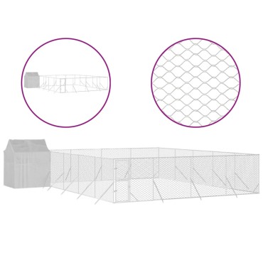 vidaXL Κλουβί Σκύλου Εξ. Χώρου με Οροφή Ασημί 10x10x2,5 μ Γαλβ. Ατσάλι