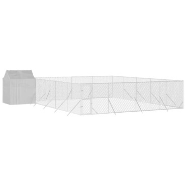 vidaXL Κλουβί Σκύλου Εξ. Χώρου με Οροφή Ασημί 10x10x2,5 μ Γαλβ. Ατσάλι