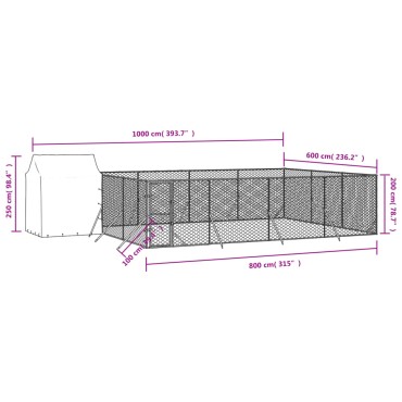 vidaXL Κλουβί Σκύλου Εξ. Χώρου με Οροφή Ασημί 10x6x2,5 μ. Γαλβ. Ατσάλι