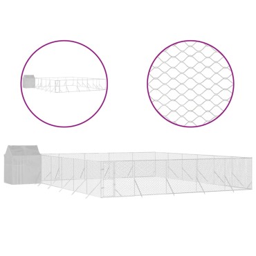 vidaXL Κλουβί Σκύλου Εξ. Χώρου με Οροφή Ασημί 12x12x2,5 μ Γαλβ. Ατσάλι
