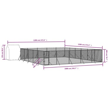 vidaXL Κλουβί Σκύλου Εξ. Χώρου με Οροφή Ασημί 12x12x2,5 μ Γαλβ. Ατσάλι