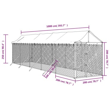vidaXL Κλουβί Σκύλου Εξ. Χώρου με Οροφή Ασημί 2x10x2,5 μ. Γαλβ. Ατσάλι