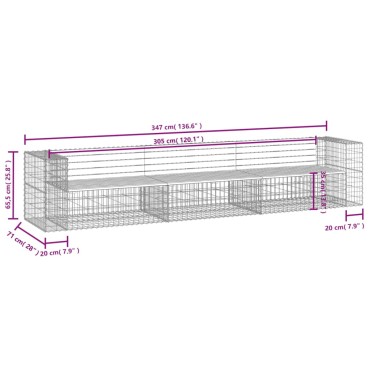 vidaXL Παγκάκι Κήπου Συρματοκιβώτιο 347x71x65,5cm Εμποτ. Ξύλο Πεύκου 1 τεμ.