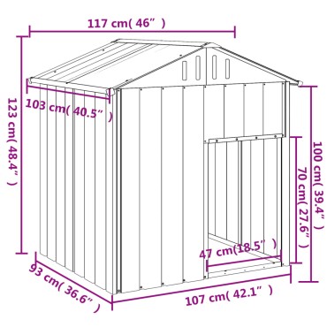 vidaXL Σπιτάκι Σκύλου με Οροφή Ανθρακί 117x103x123 εκ. Γαλβαν. Χάλυβας