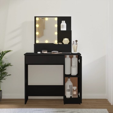 vidaXL Μπουντουάρ με LED Σετ Μαύρο 86,5x35x136cm