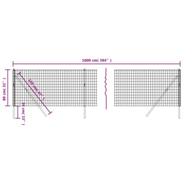 vidaXL Συρματόπλεγμα Περίφραξης Ανθρακί 0,8x10 μ. από Γαλβαν. Ατσάλι