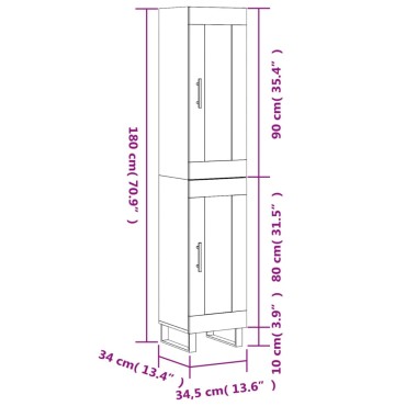 vidaXL Ντουλάπι Γκρι Σκυροδέματος 34,5x34x180cm Επεξεργασμένο Ξύλο 1 τεμ.