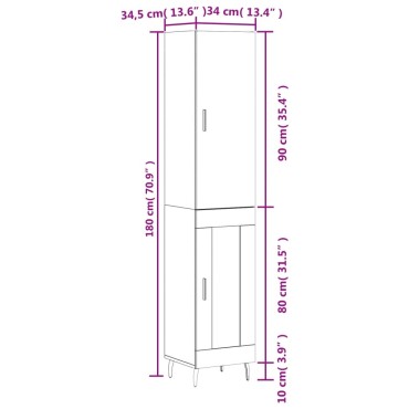 vidaXL Μπουφές Sonoma Γκρι 34,5x34x180cm από Επεξεργασμένο Ξύλο 1 τεμ.