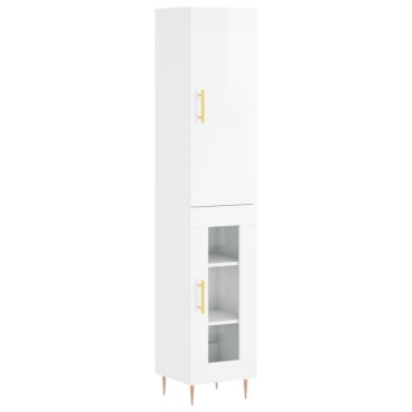 vidaXL Ντουλάπι Γυαλ. Λευκό 34,5x34x180cm από Επεξεργασμένο Ξύλο 1 τεμ.