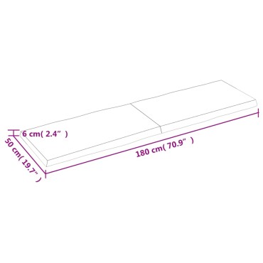 vidaXL Επιφάνεια Τραπεζιού 180x50x(2-6)cm Ακατέργαστο Μασίφ Ξύλο 1 τεμ.