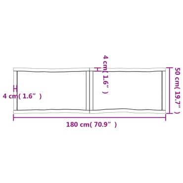 vidaXL Επιφάνεια Τραπεζιού 180x50x(2-6)cm Ακατέργαστο Μασίφ Ξύλο 1 τεμ.