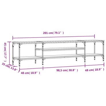vidaXL Έπιπλο Τηλεόρασης Μαύρο 201x35x45cm Επεξεργ. Ξύλο/Σίδερο