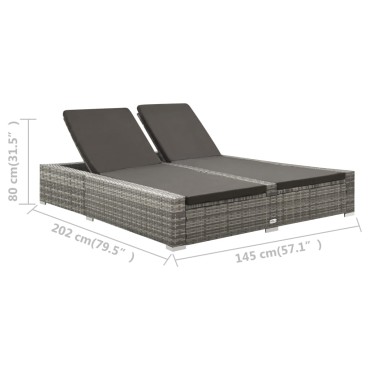 vidaXL Ξαπλώστρα Διπλή Γκρι από Συνθετικό Ρατάν 202x145x80cm