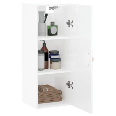 vidaXL Ντουλάπι Τοίχου Γυαλιστερό Λευκό 34,5x34x90cm 1 τεμ.