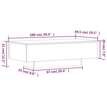 vidaXL Τραπεζάκι Σαλονιού Γκρι Σκυρ. 100x49,5x31cm Επεξεργ. Ξύλο 1 τεμ.