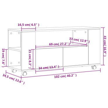 vidaXL Έπιπλο Τηλεόρασης Γκρι Σκυρ. 102x34,5x43cm Επεξ. Ξύλο