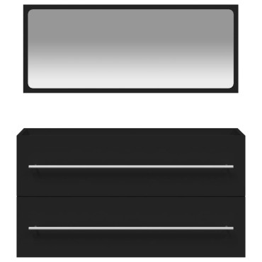 vidaXL Ντουλάπι Μπάνιου με Καθρέφτη Μαύρο από Επεξεργασμένο Ξύλο 90x38,5x48cm