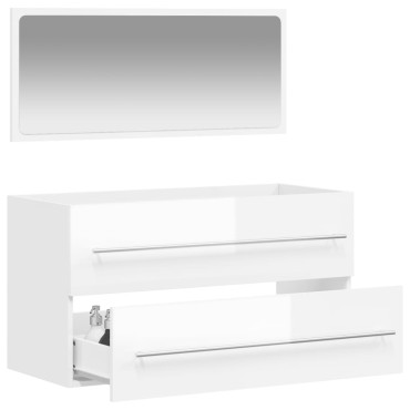 vidaXL Ντουλάπι Μπάνιου με Καθρέφτη Γυαλιστερό Λευκό από Επεξεργ. Ξύλο 90x38,5x48cm