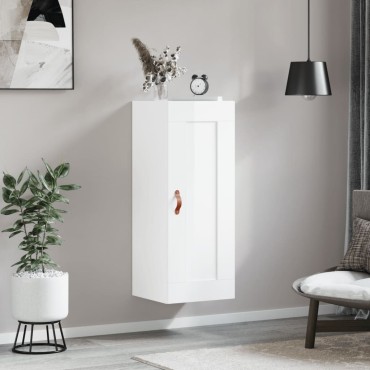 vidaXL Ντουλάπι Τοίχου Γυαλιστερό Λευκό 34,5x34x90cm Επεξ. Ξύλο 1 τεμ.